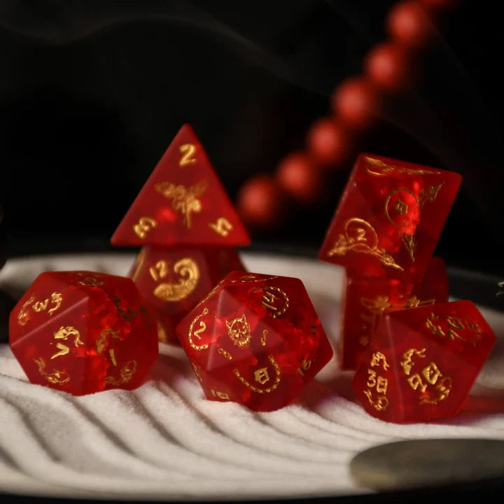 Misty Mountain - Japanese Frosted Red: Dice Around the World Collection - 7-set Glass Dice