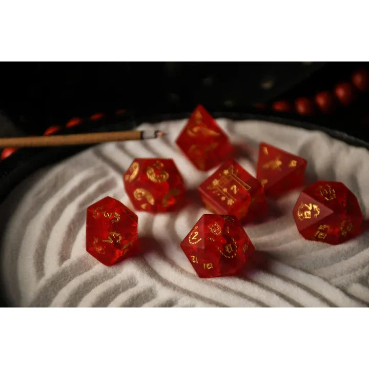 Misty Mountain - Japanese Frosted Red: Dice Around the World Collection - 7-set Glass Dice