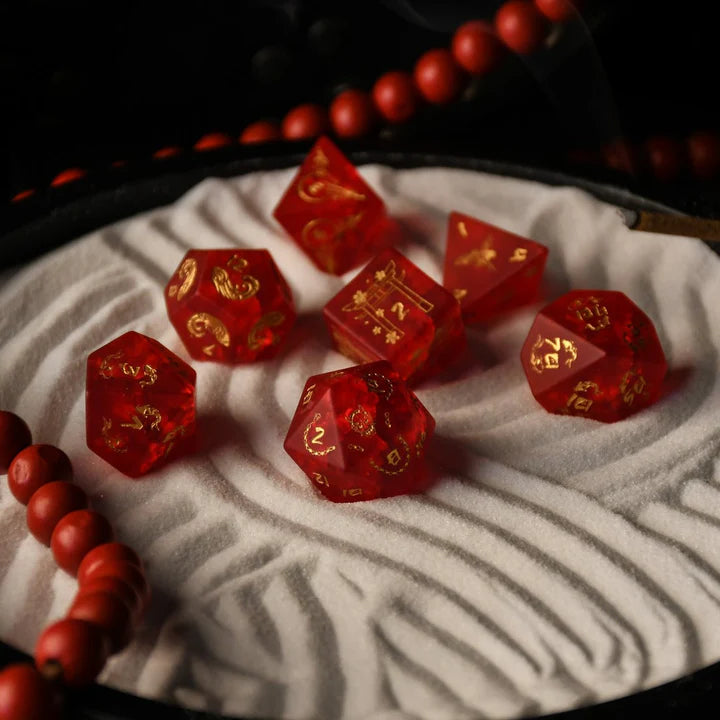 Misty Mountain - Japanese Frosted Red: Dice Around the World Collection - 7-set Glass Dice