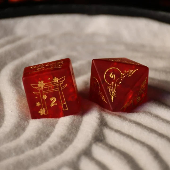 Misty Mountain - Japanese Frosted Red: Dice Around the World Collection - 7-set Glass Dice