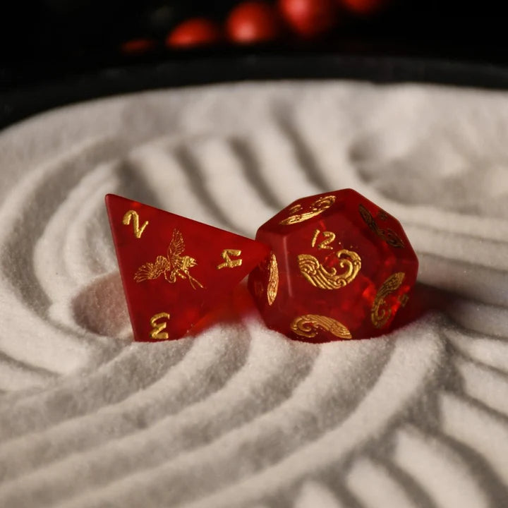 Misty Mountain - Japanese Frosted Red: Dice Around the World Collection - 7-set Glass Dice