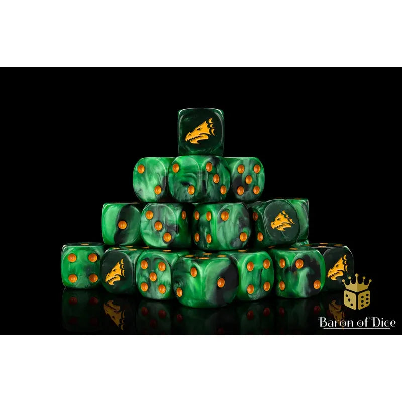 Baron of Dice: Drake Green & Gold Round Wargaming D6 Set 25c