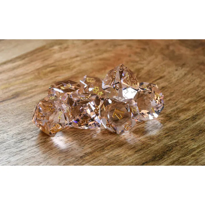 Misty Mountain - Baby Pink Topaz - 7-set Multifaceted Glass Dice