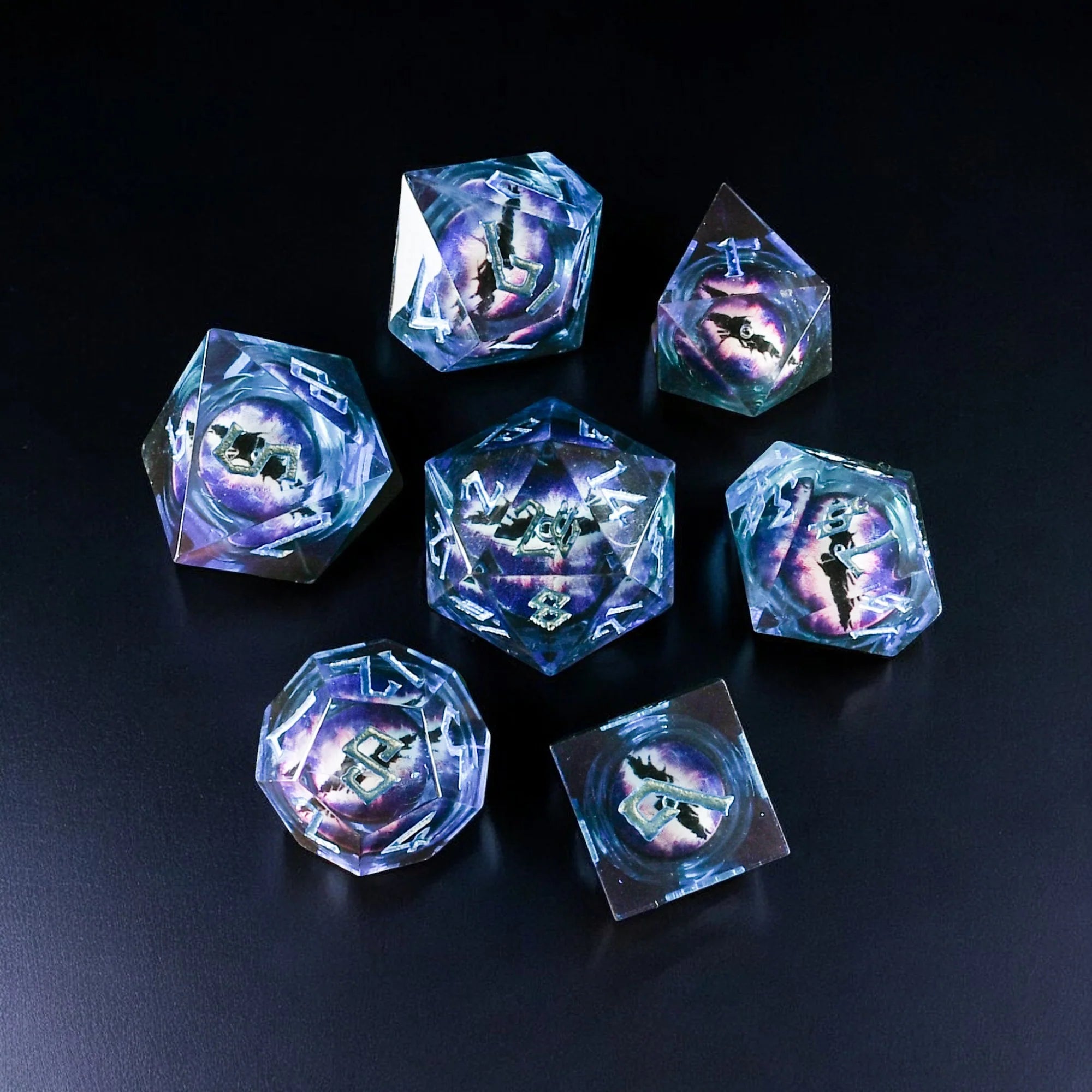 Enchanted Dragon - Blue - Liquid Core Dice (Set of 7)