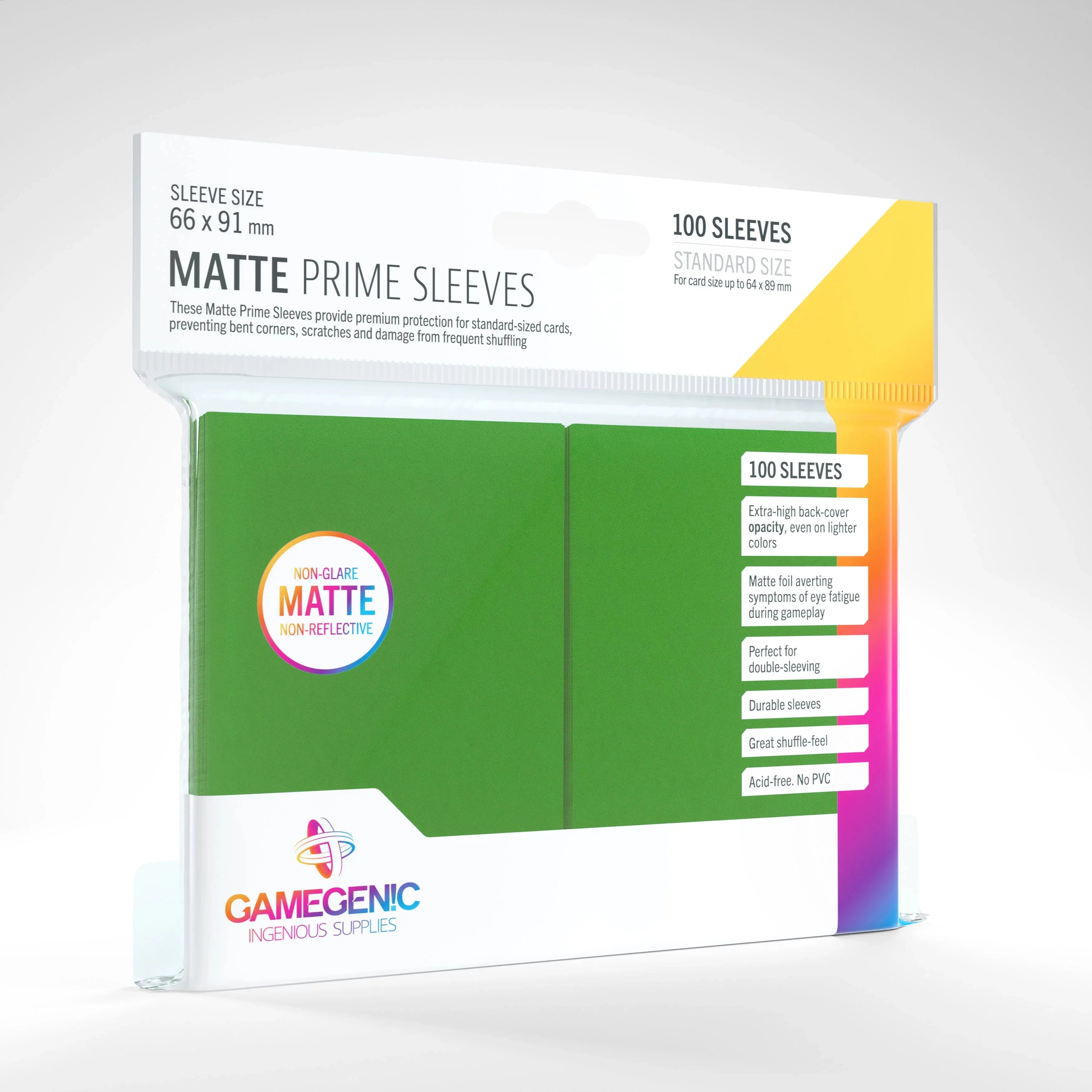 Gamegenic: Green 100ct Standard Matte Prime Sleeves 66 X 91mm