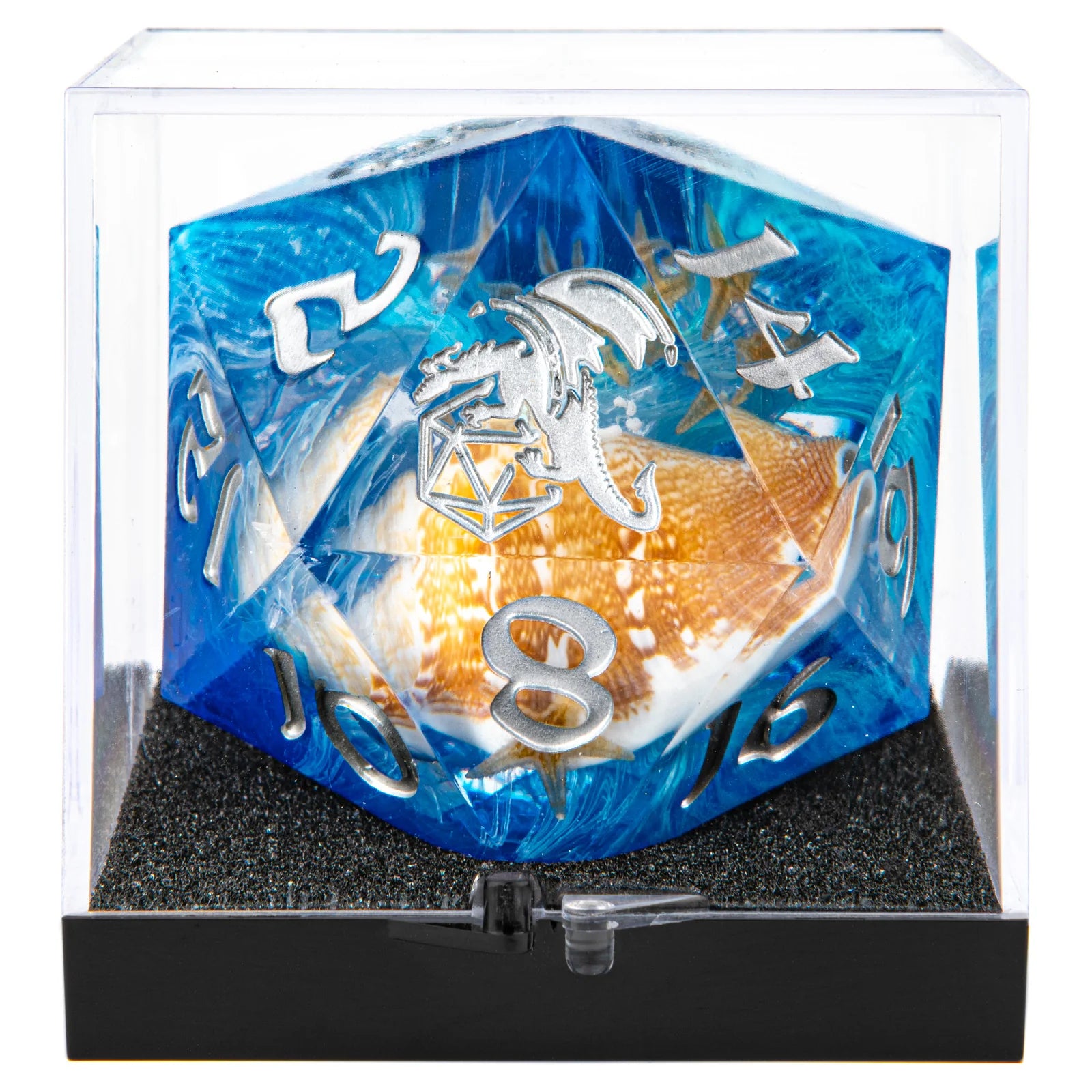 Captured Magic Sharp Edge Resin D20 55mm - Sea Snail & Starfish