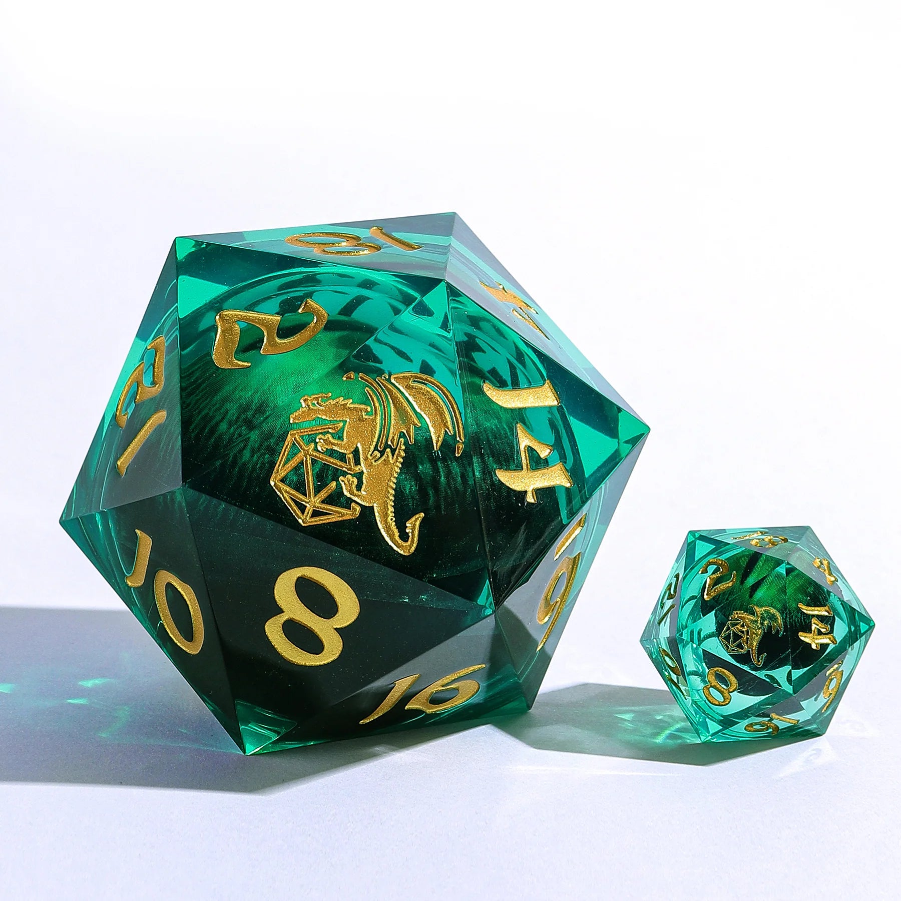 Captured Magic Sharp Edge Liquid Core LED Resin D20 55mm - Beholder's Eye Always Watching Green