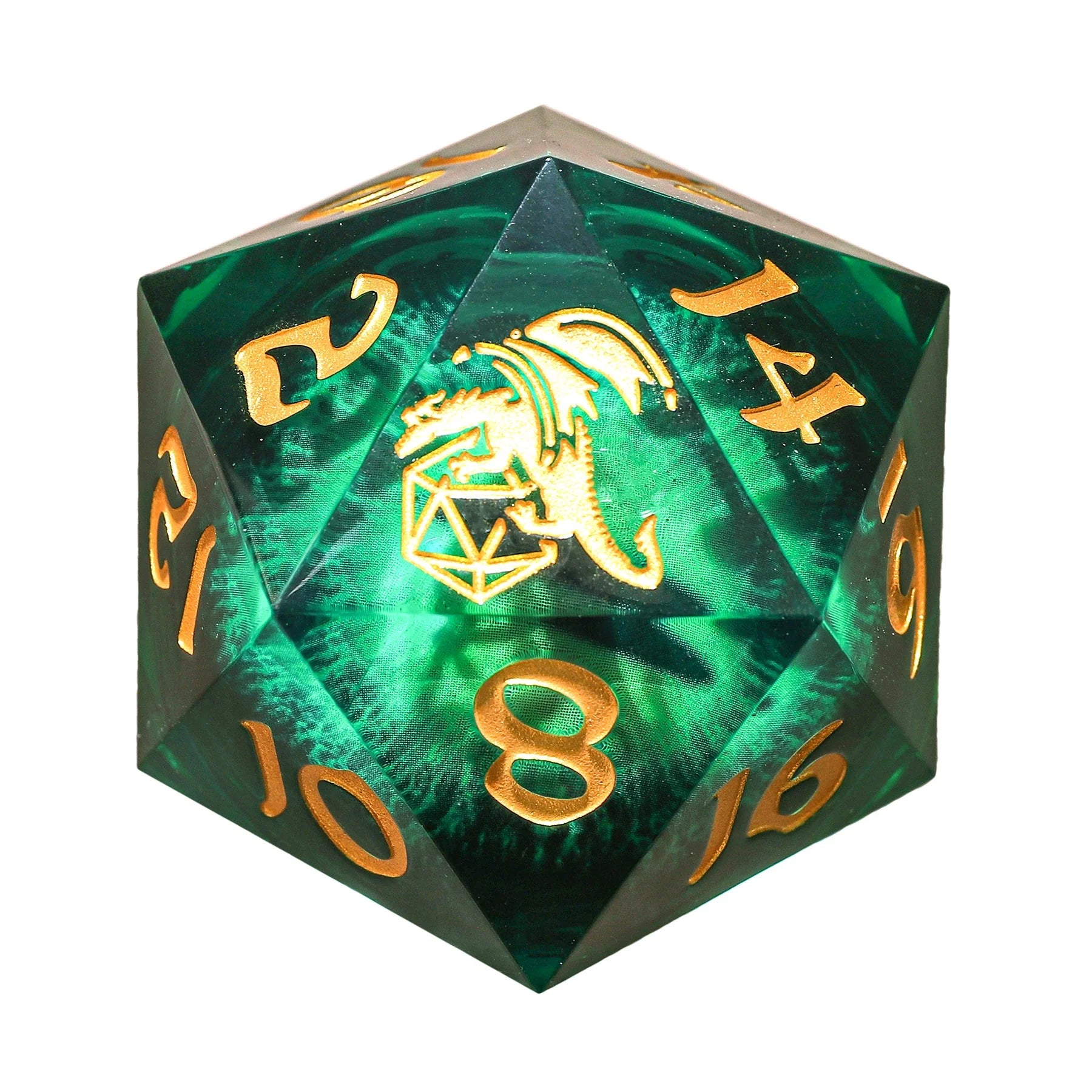 Captured Magic Sharp Edge Liquid Core LED Resin D20 33mm - Beholder's Eye Always Watching Green