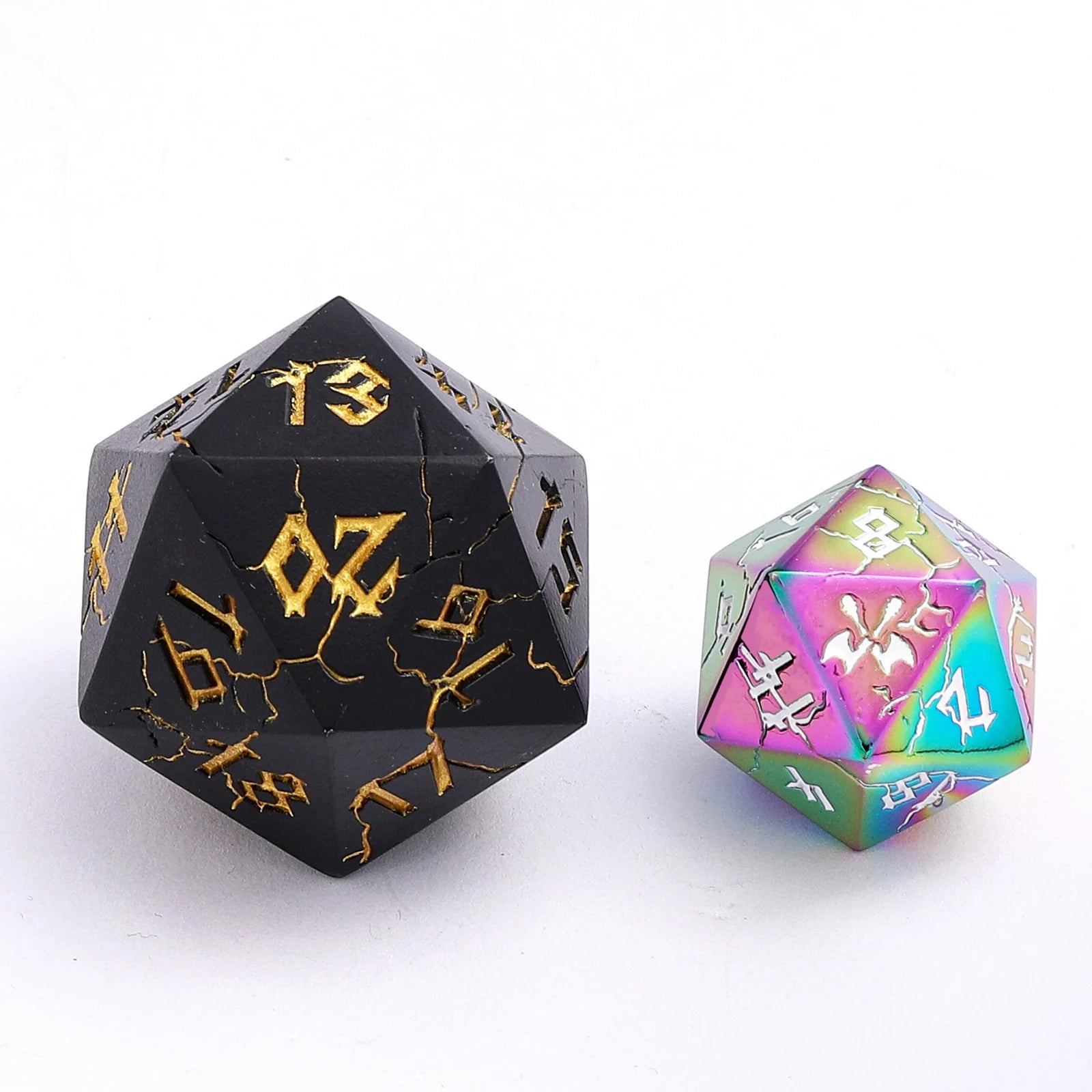 Barbarian Solid Metal D20 35mm Spin Down Dice - Matt Black with Gold Ink