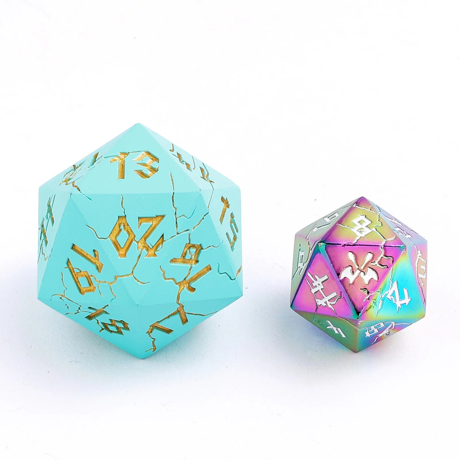 Barbarian Solid Metal D20 35mm Spin Down Dice - Turquoise with Gold