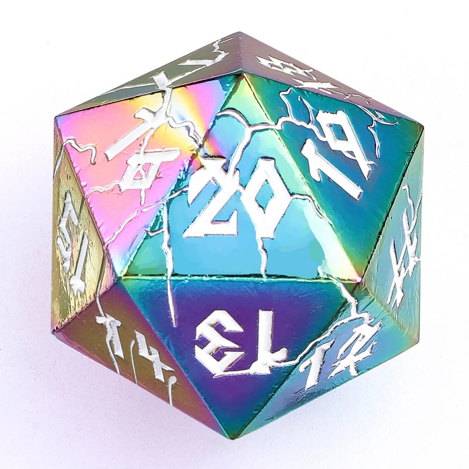 Barbarian Solid Metal D20 35mm Spin Down Dice - Chromatic Rainbow