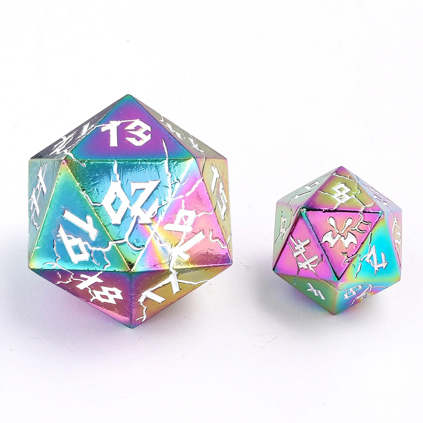 Barbarian Solid Metal D20 35mm Spin Down Dice - Chromatic Rainbow