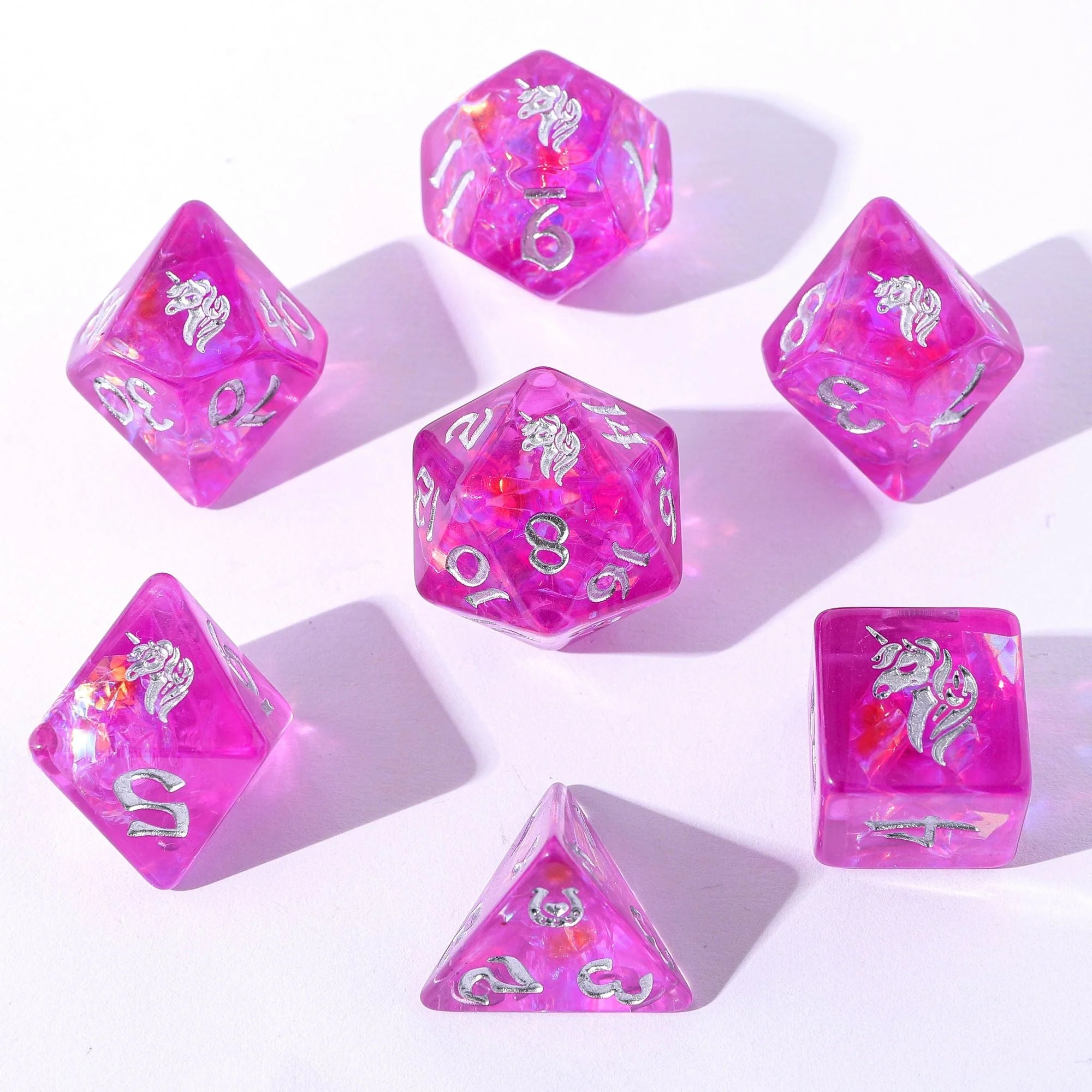Wyrmforged Rollers: Lumina Unicornia Rounded Edge 7 Piece Polyhedral Dice Set