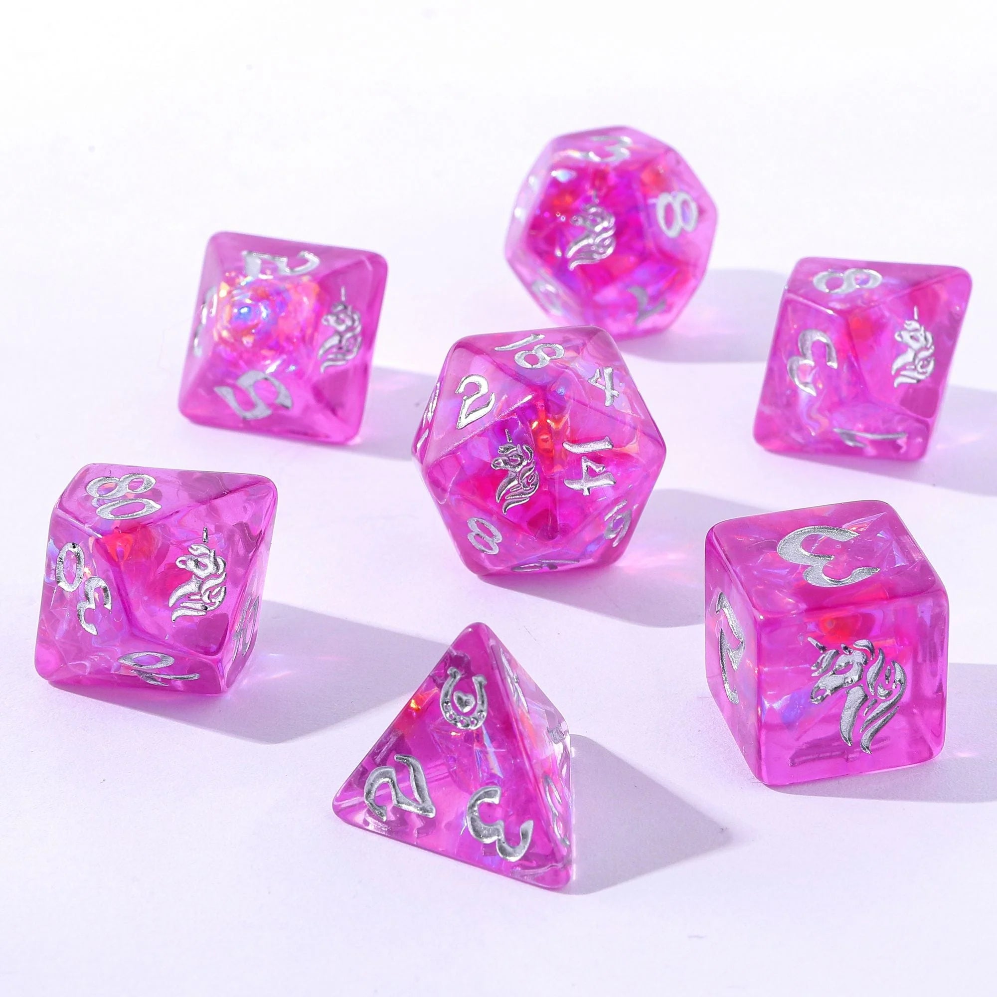 Wyrmforged Rollers: Lumina Unicornia Rounded Edge 7 Piece Polyhedral Dice Set