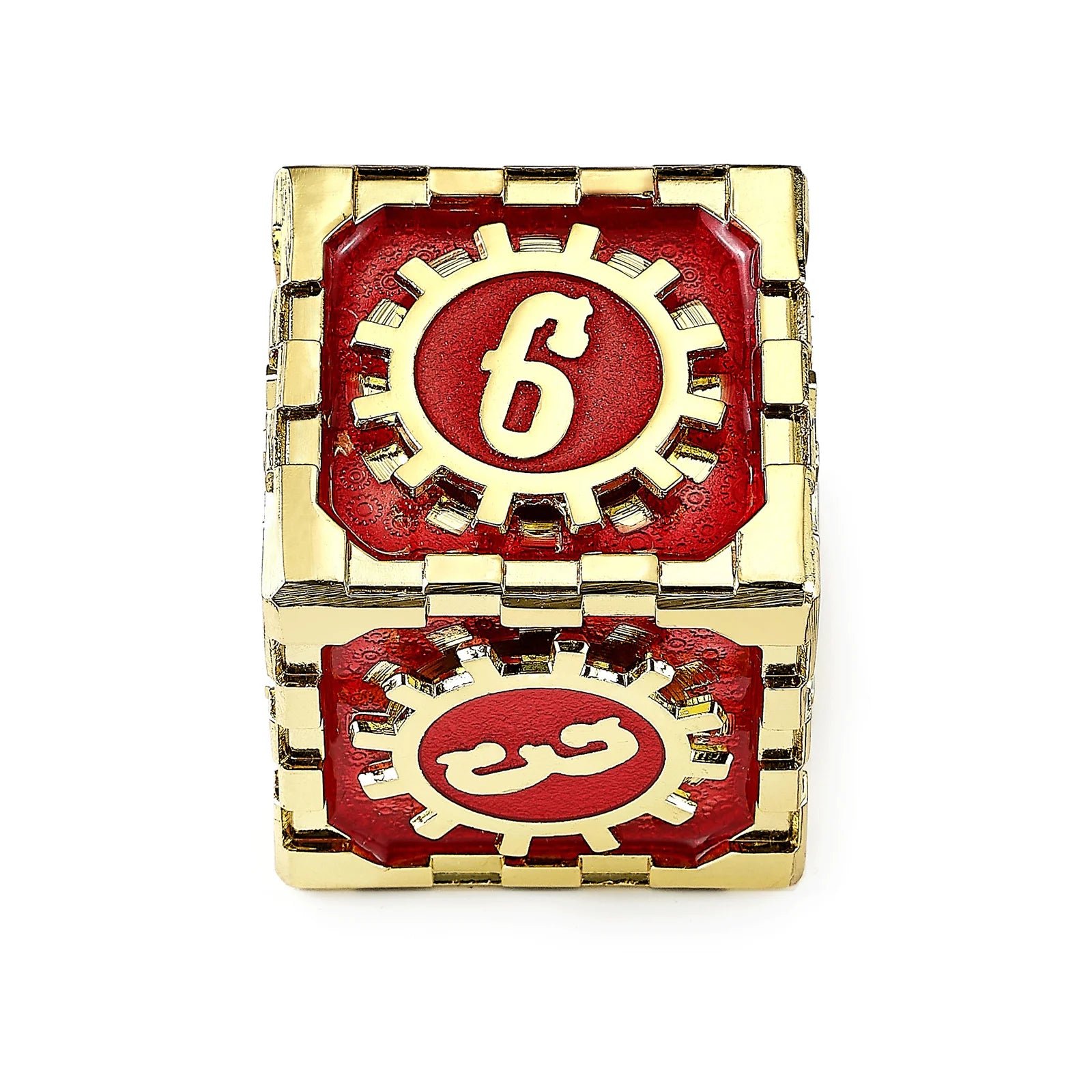Mythic Size Cogcraft Fidget D6 35mm - Emberforge (Red/Gold)