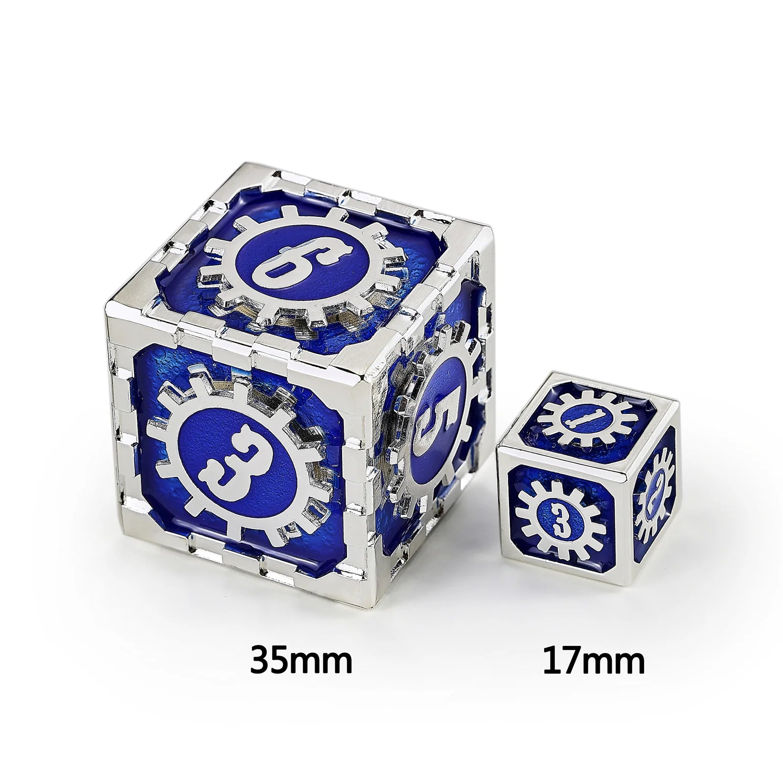 Mythic Size Cogcraft Fidget D6 35mm - Tesla (Blue/Silver)