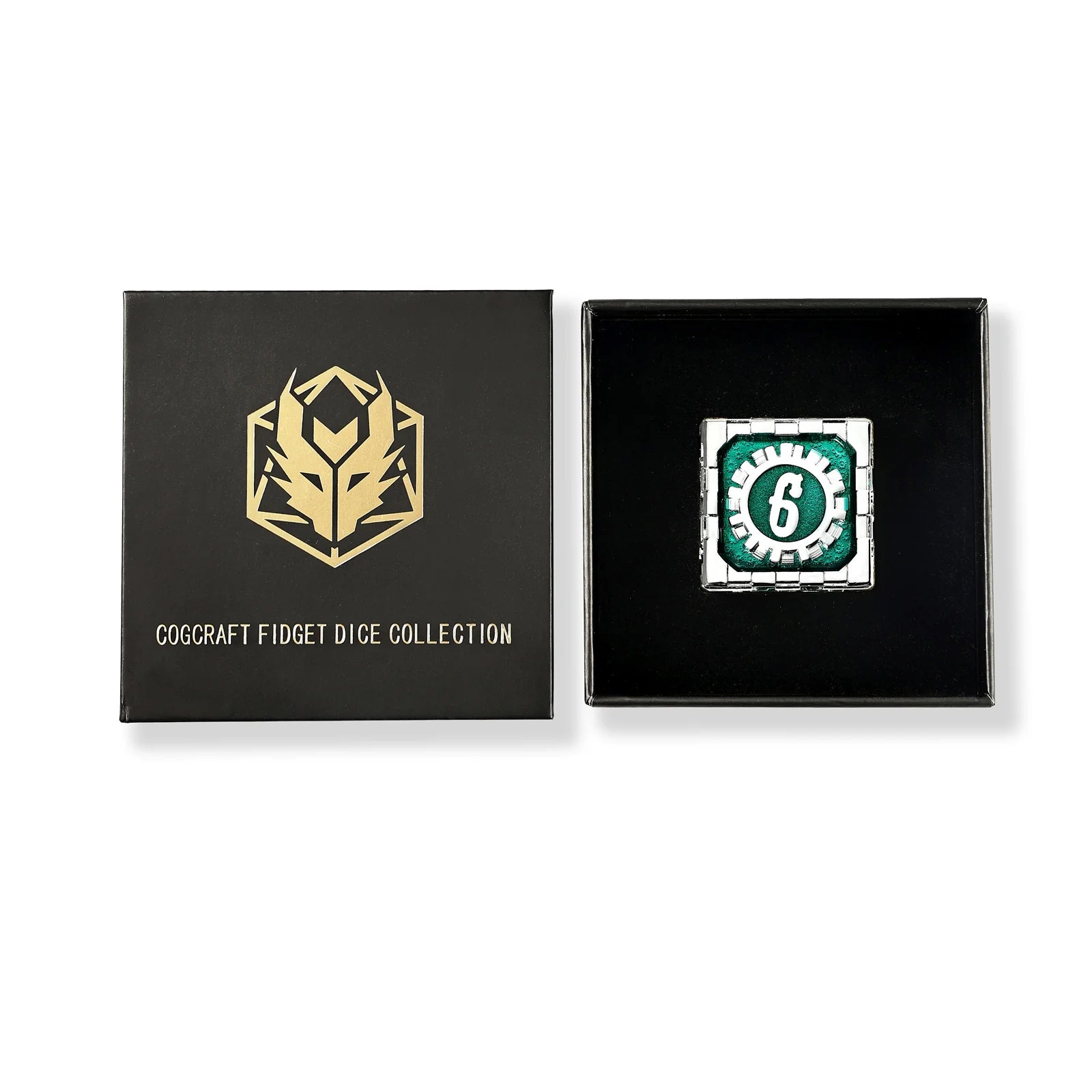Mythic Size Cogcraft Fidget D6 35mm - Time Machine (Green/Silver)