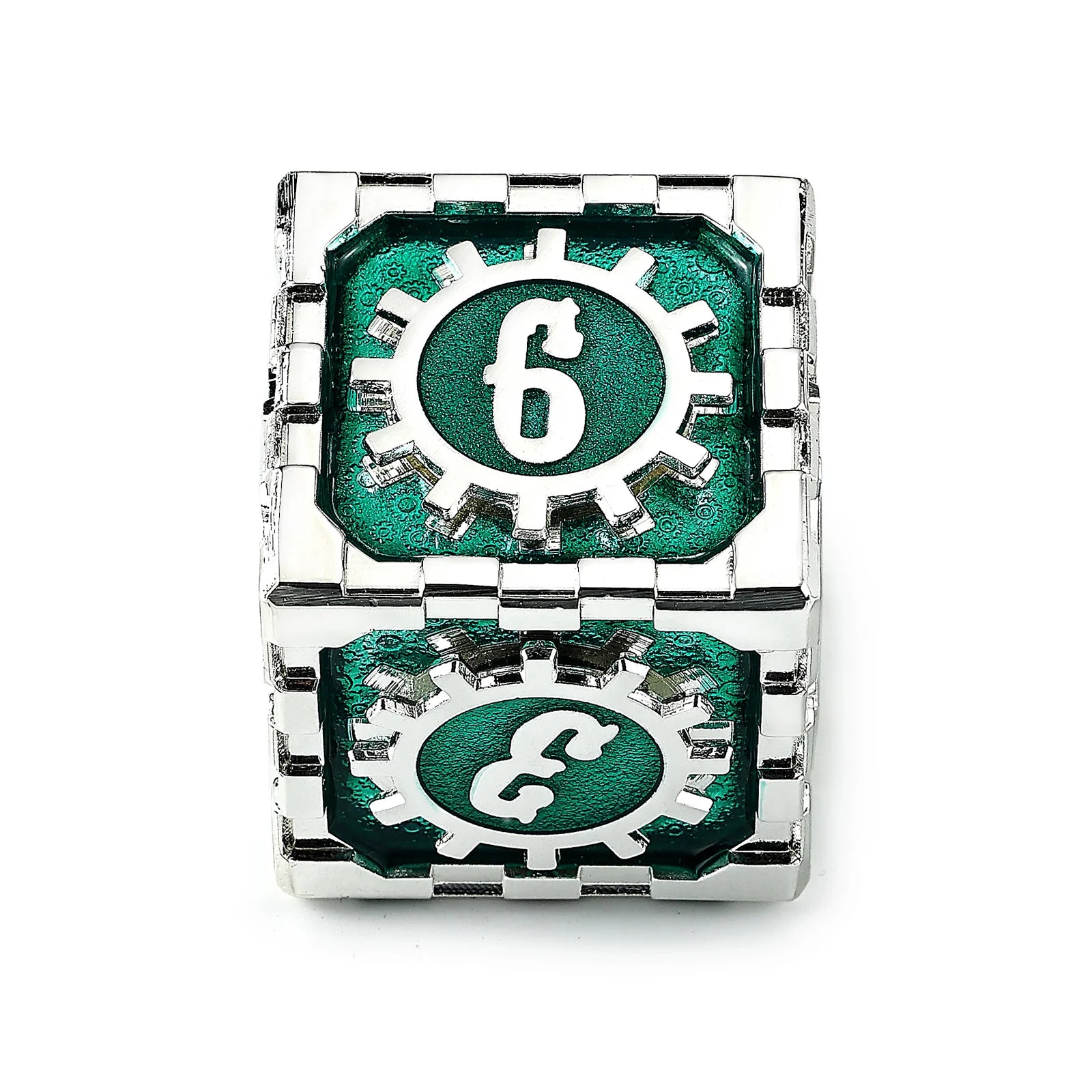 Mythic Size Cogcraft Fidget D6 35mm - Time Machine (Green/Silver)
