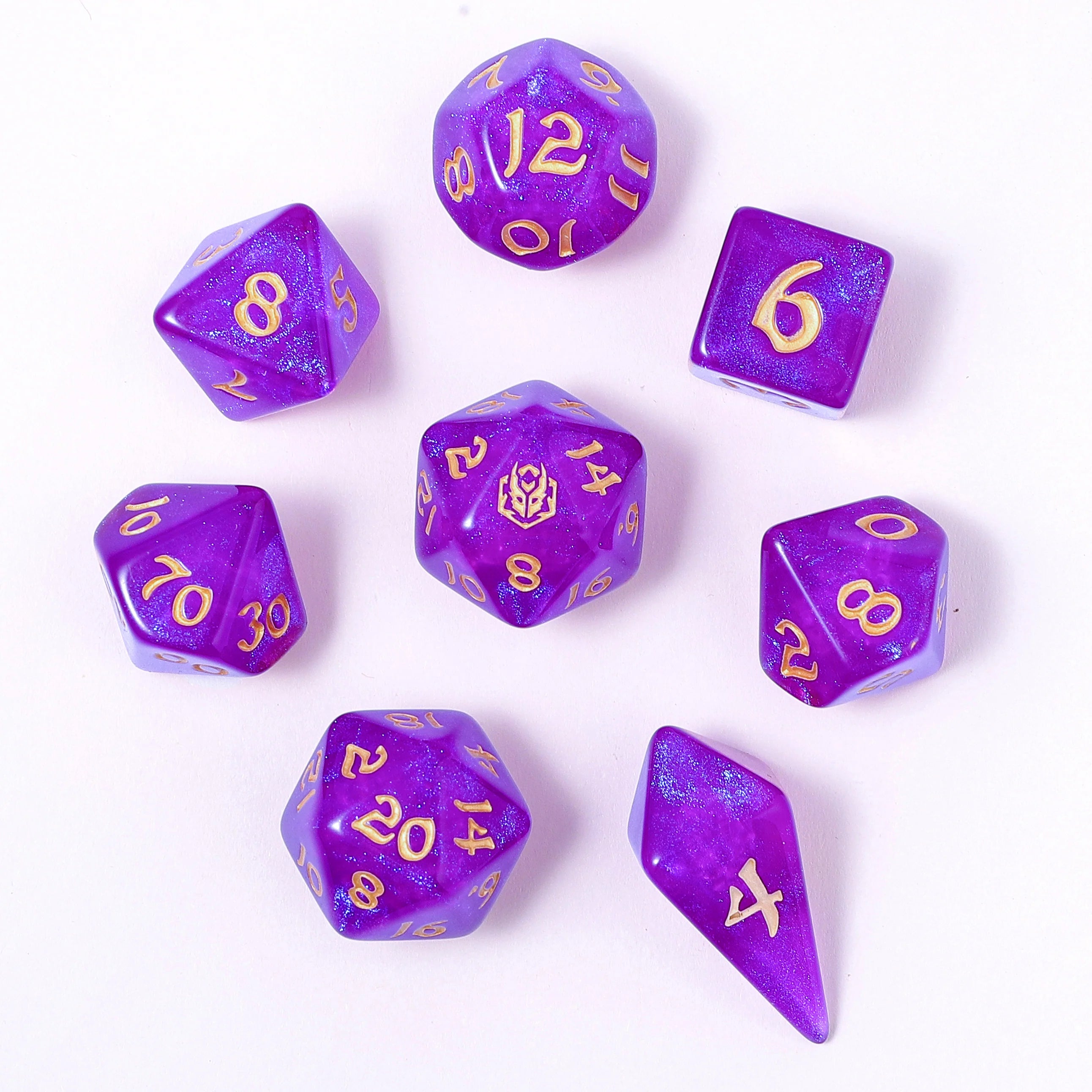 Wyrmforged Rollers: Hex Appeal Rounded Edge 8 Piece Polyhedral Dice Set