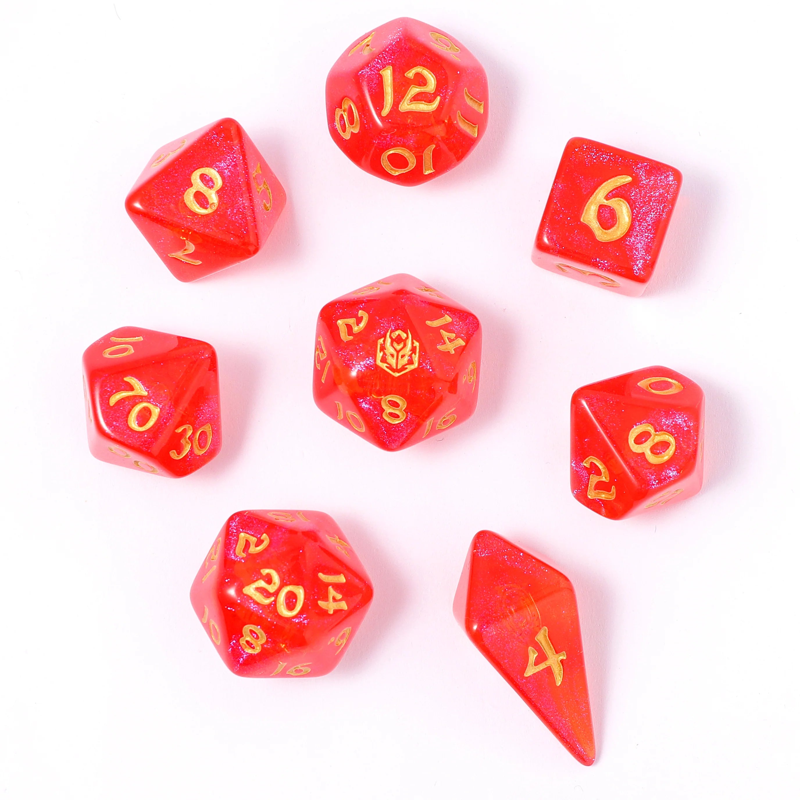 Wyrmforged Rollers: Fireball Rounded Edge 8 Piece Polyhedral Dice Set