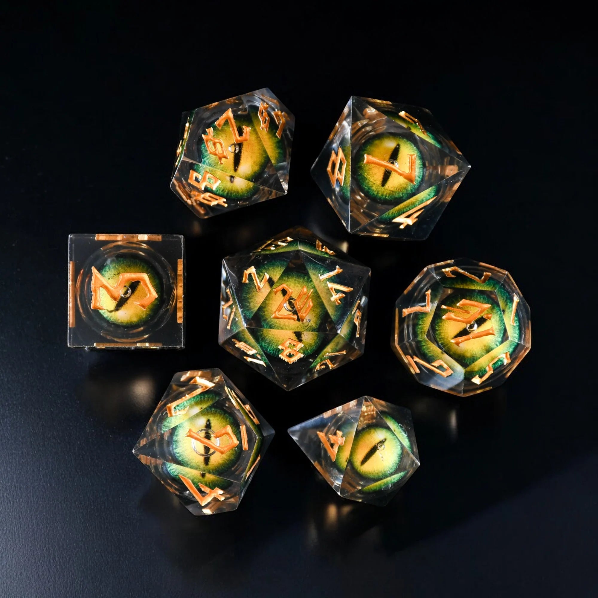 Jurassic Yellow - Liquid Core Dice (Set of 7)