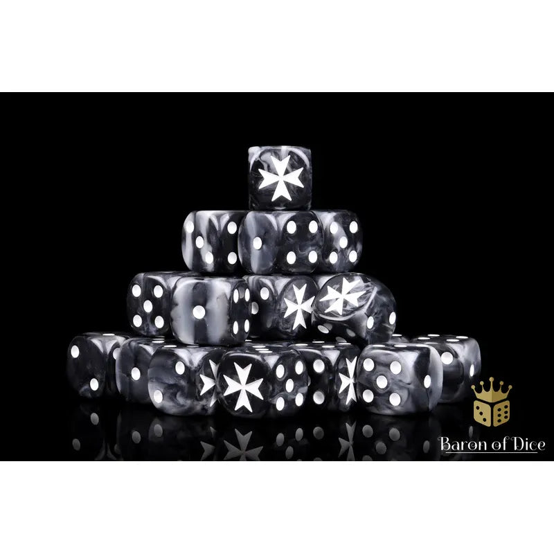 Baron of Dice: Knights Templar Black Round Wargaming D6 Set 25c