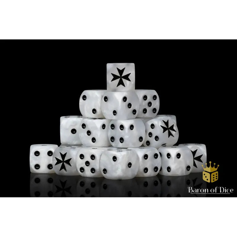 Baron of Dice: Knights Templar White Round Wargaming D6 Set 25c