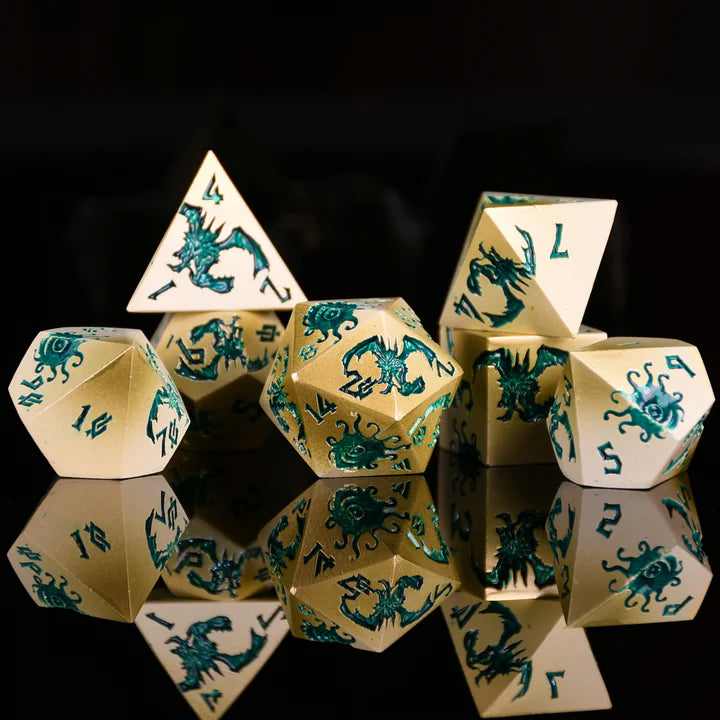 Monster Manual - Green and Gold - Metal Dice (Set of 7)
