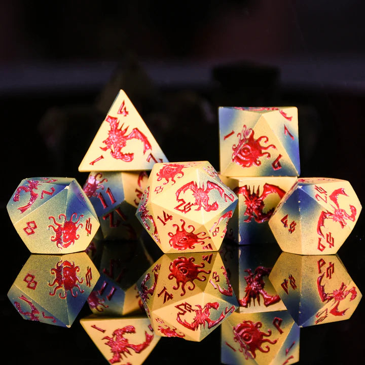Monster Manual - Red and Blue / Yellow Gradient - Metal Dice (Set of 7)