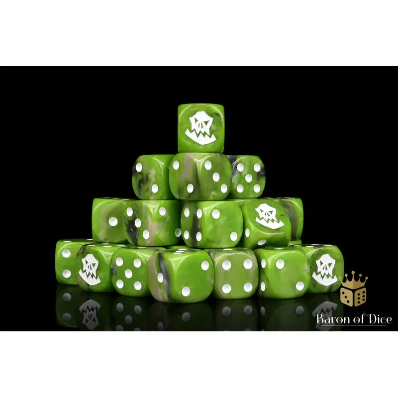 Baron of Dice: Orc White Round Wargaming D6 Set 25c