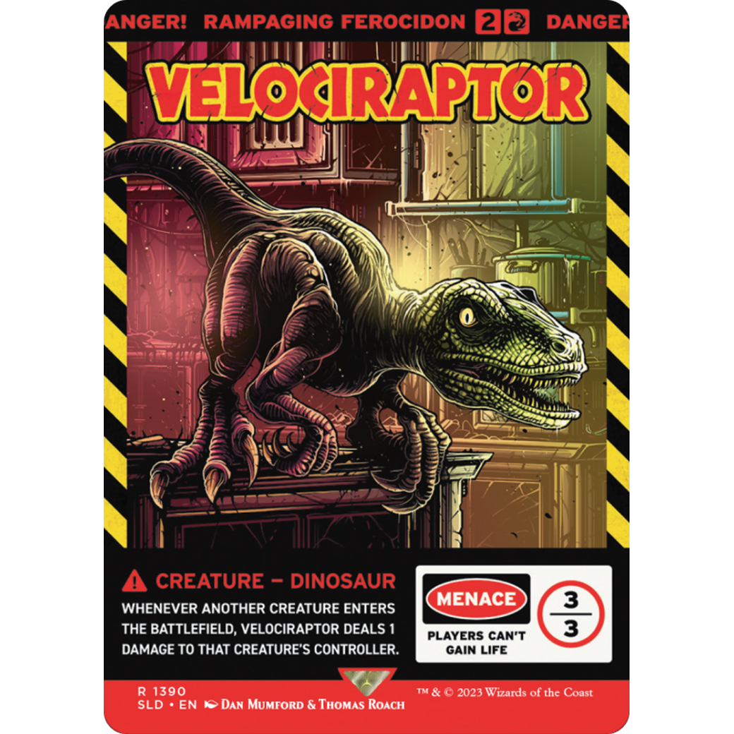 Velociraptor - Rampaging Ferocidon (SLD-1390) - Secret Lair Drop / Velociraptor: (Full Art) (Borderless)