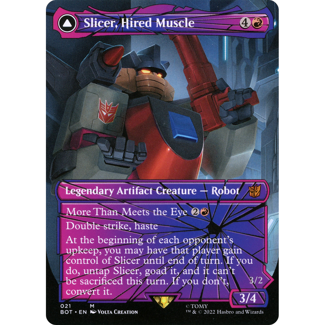Slicer, Hired Muscle (Shattered Glass) (BOT-021) - Transformers: (shatteredglass, convertdfc) (Borderless)