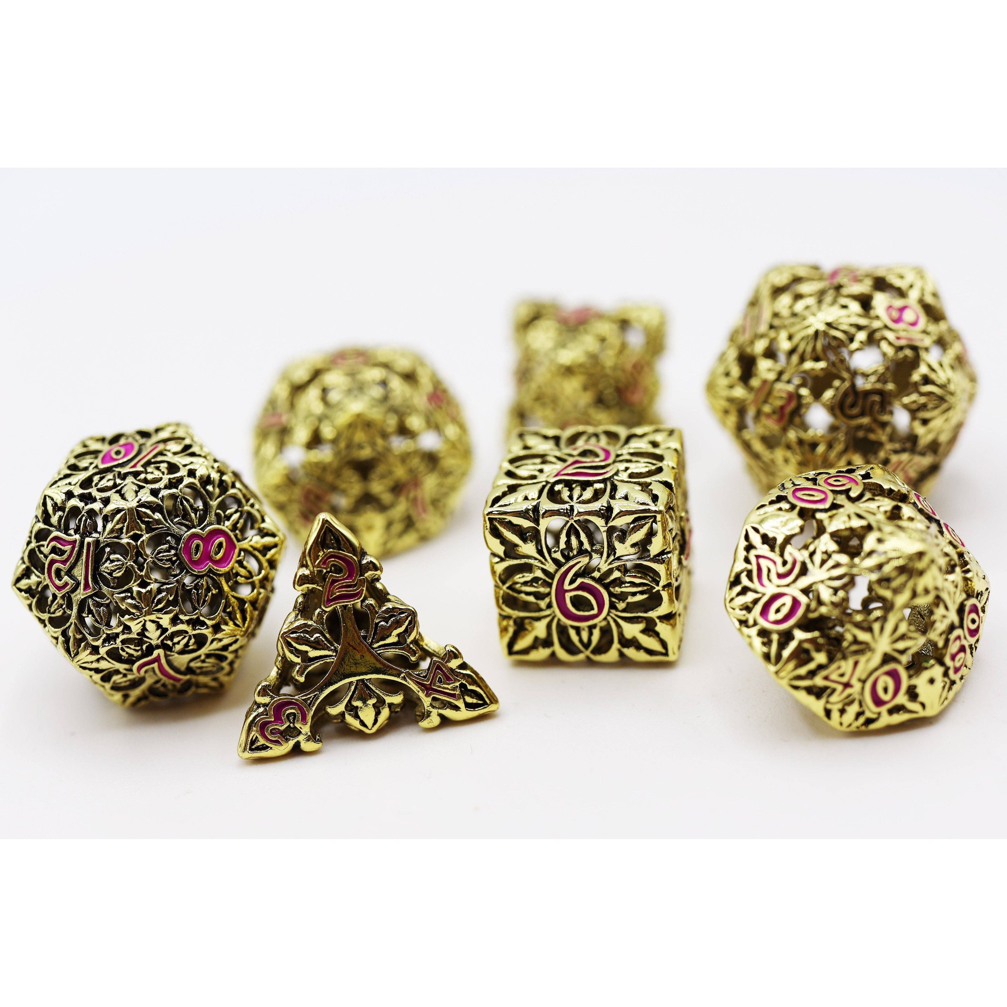Fleur de Lis: Gilded Magenta - Hollow Metal RPG Dice Set