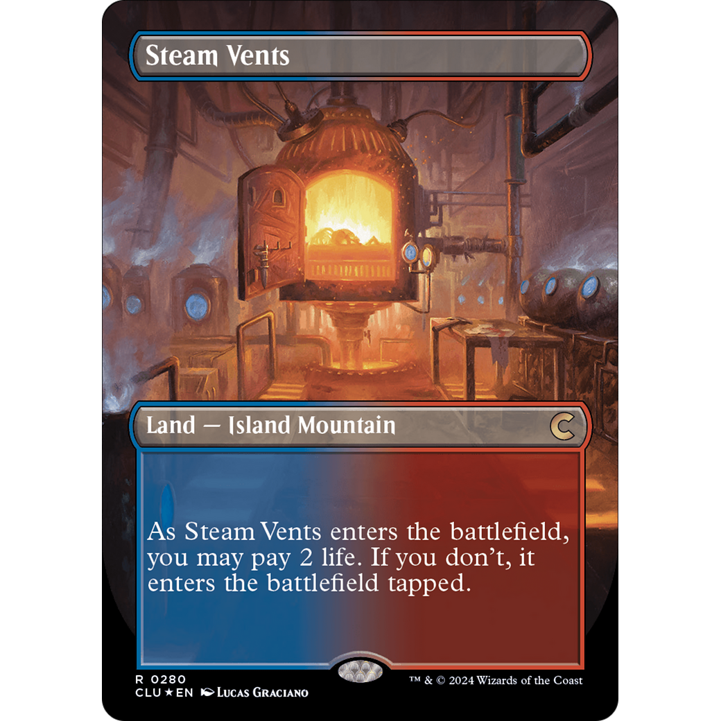 Steam Vents (Borderless) (CLU-280) - Ravnica: Clue Edition (Borderless) Foil