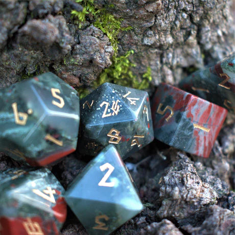 Misty Mountain - African Bloodstone - 7-set Stone Dice