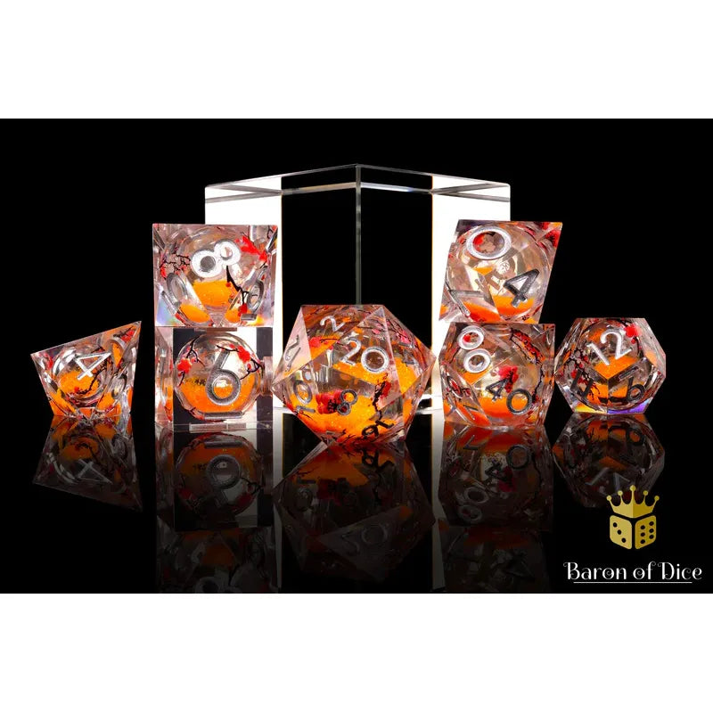 Baron of Dice: Autumn Cherry Blossom - Liquid Core 7 Piece Polyhedral RPG Dice Set