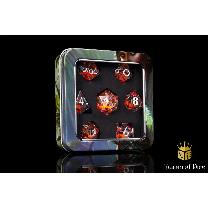 Baron of Dice: Autumn Cherry Blossom - Liquid Core 7 Piece Polyhedral RPG Dice Set