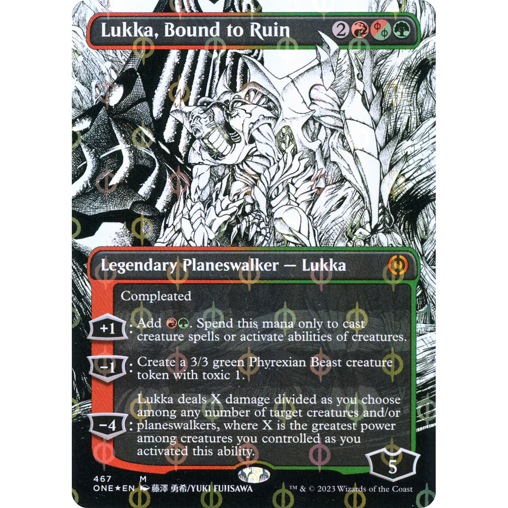 Lukka, Bound to Ruin (ONE-467) - Phyrexia: All Will Be One: (Showcase) (Borderless) Foil