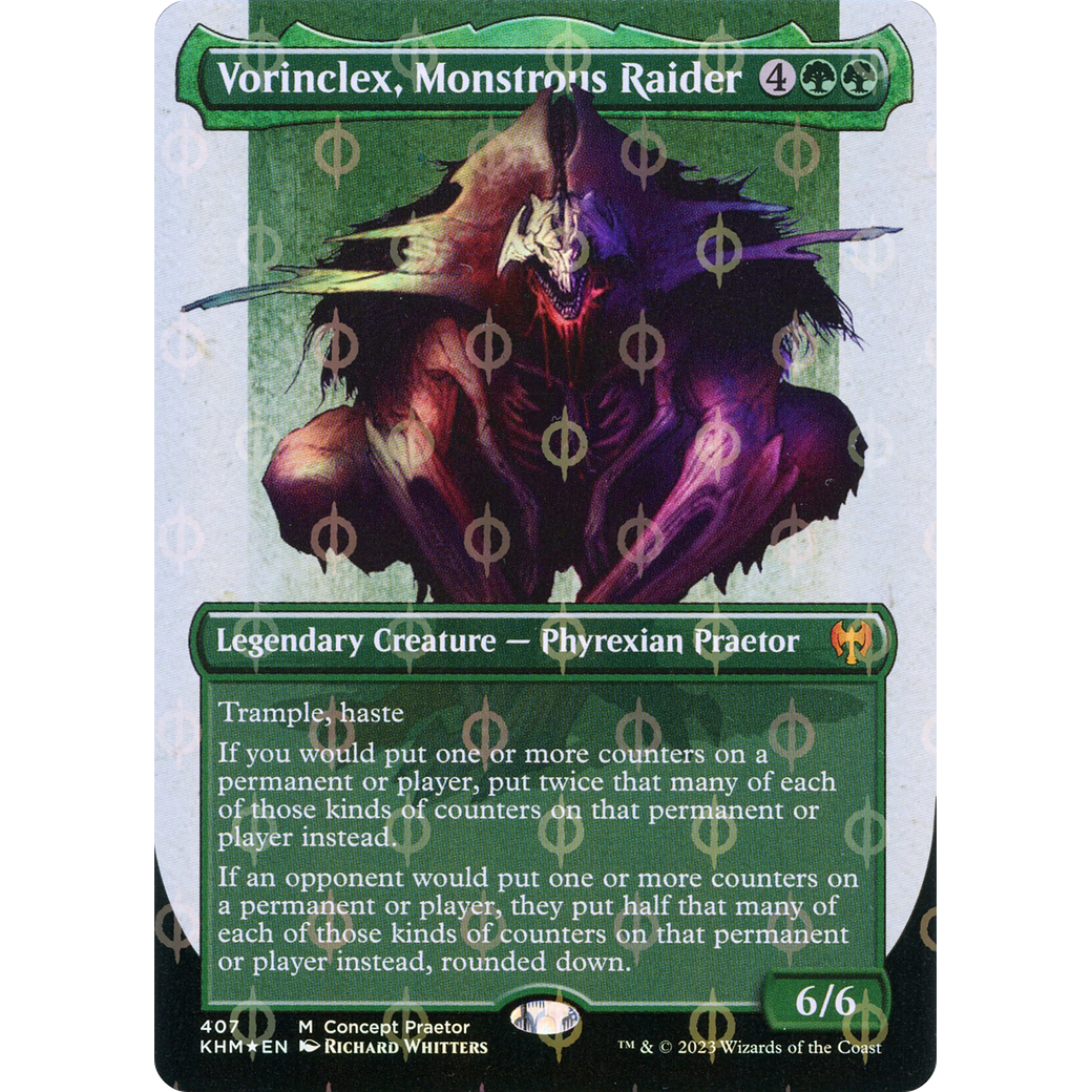 Vorinclex, Monstrous Raider (Concept Praetor) (Step-and-Compleat Foil) (ONE-407) - Kaldheim (Borderless) Foil