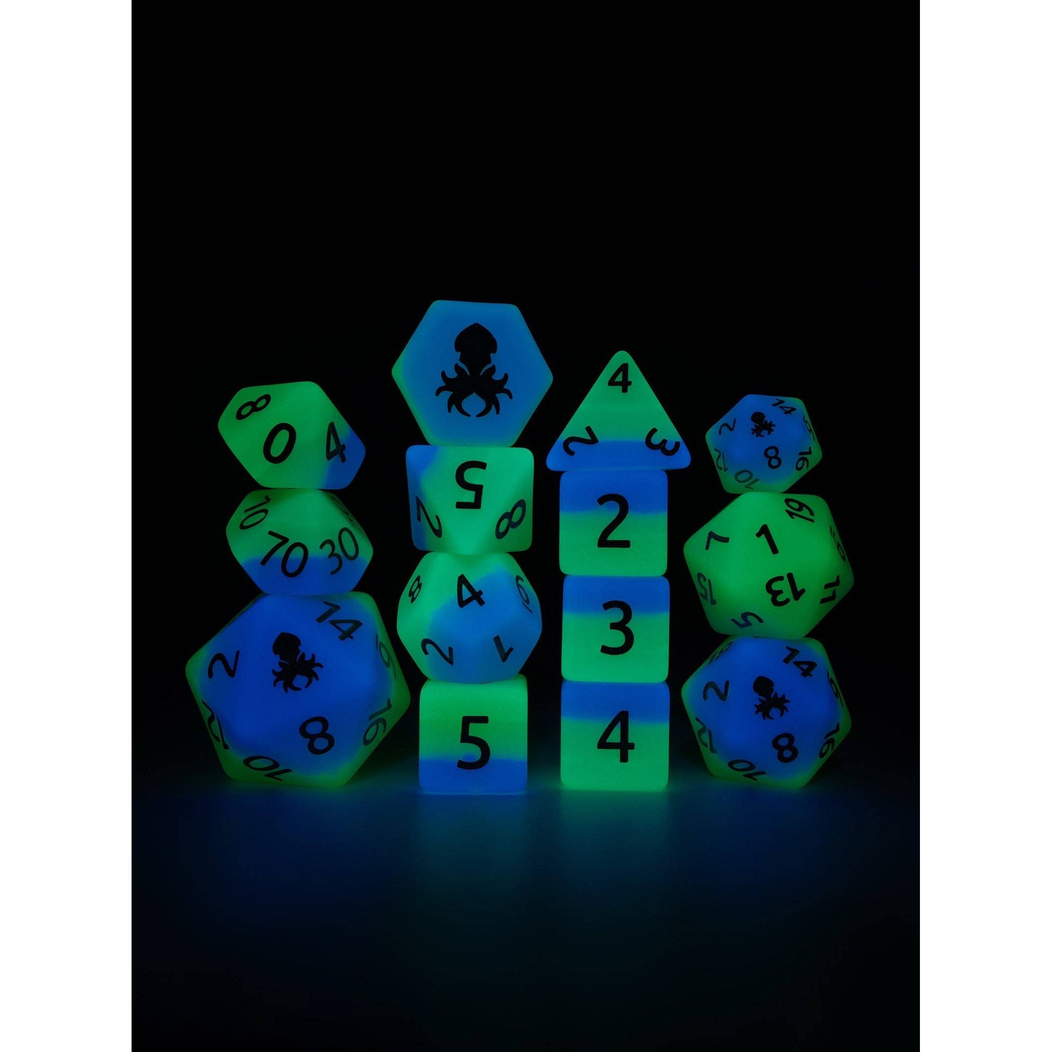 Aquatic Garden 14pc Glow in the Dark Dice Set Inked in White
