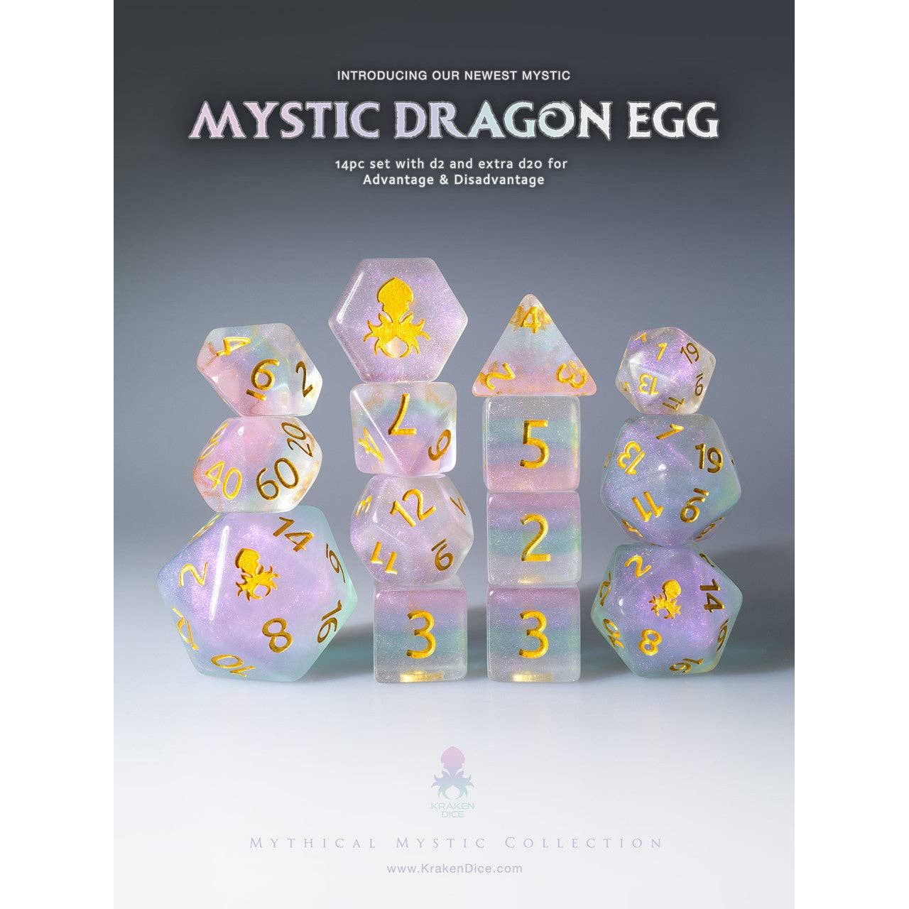Mystic Dragon Egg 14pc Dice Set Inked in Gold