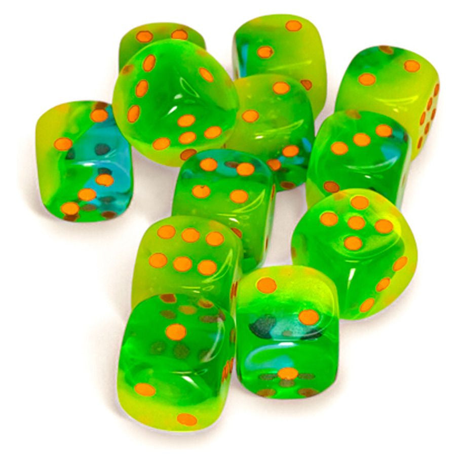 Chessex Gemini Plasma Luminary Green-Teal/Orange Six-Sided 16mm Dice