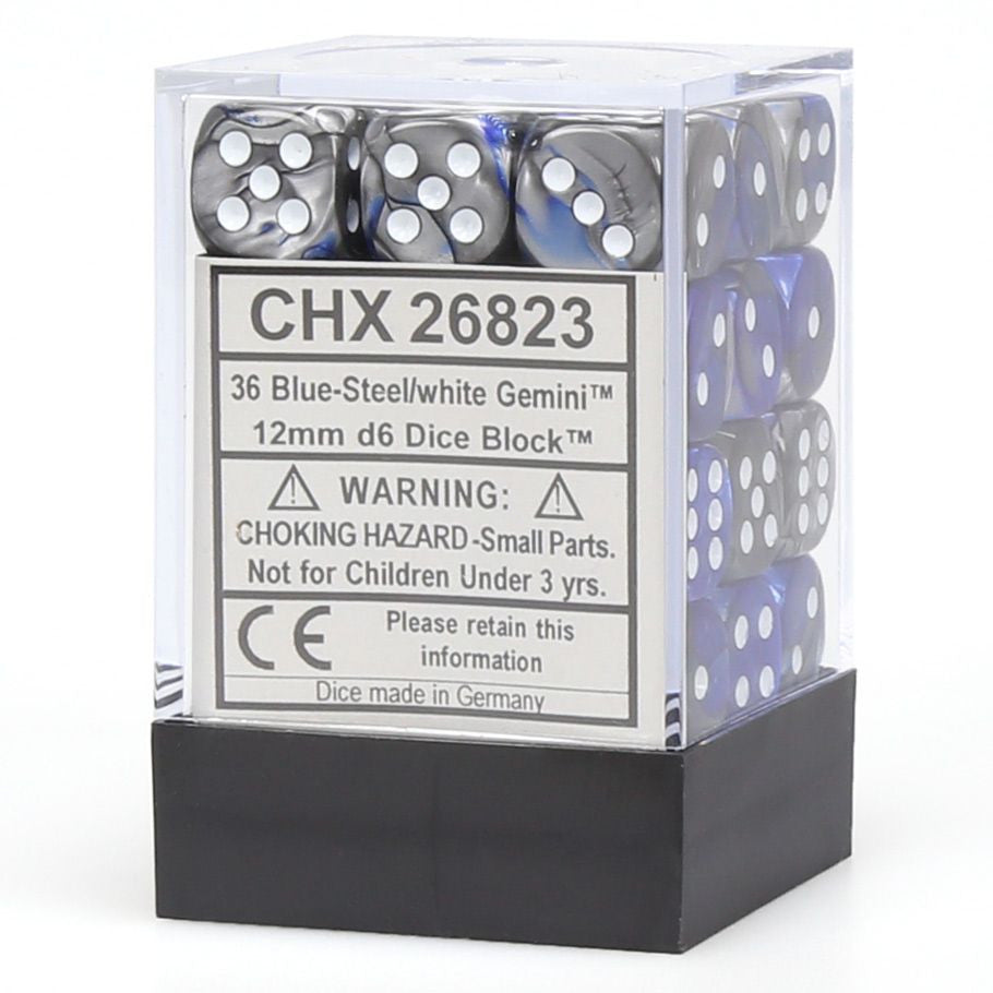 Chessex Gemini Blue-Steel/White Six-Sided 12mm Dice