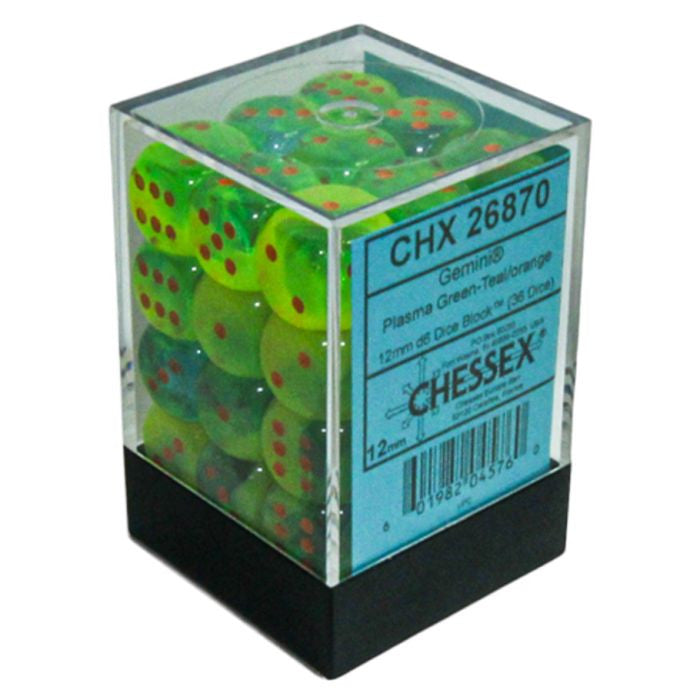 Chessex Plasma Luminary Green-Teal/Orange Six-Sided 12mm Dice