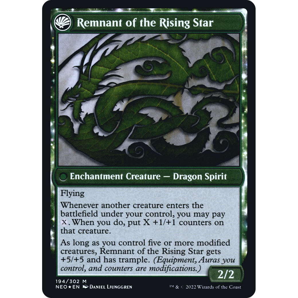 Jugan Defends the Temple // Remnant of the Rising Star (PRE-194S) - Kamigawa: Neon Dynasty Promos: (fandfc, enchantment) Foil