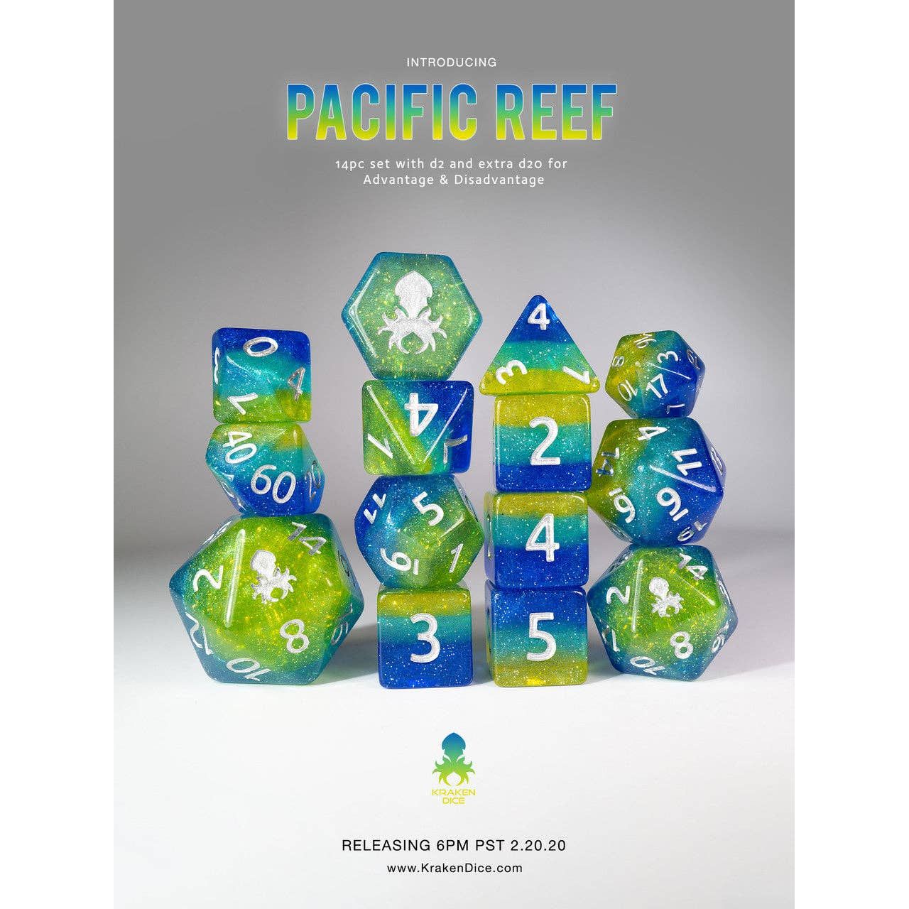 Pacific Reef 14pc Silver Ink Dice Set