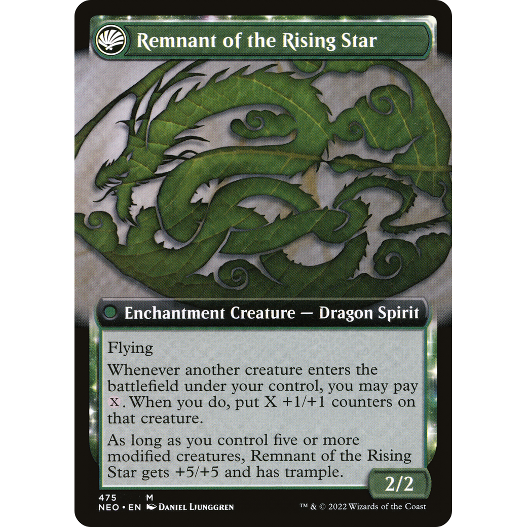 Jugan Defends the Temple // Remnant of the Rising Star (NEO-475) - Kamigawa: Neon Dynasty: (Extended Art, fandfc, enchantment)