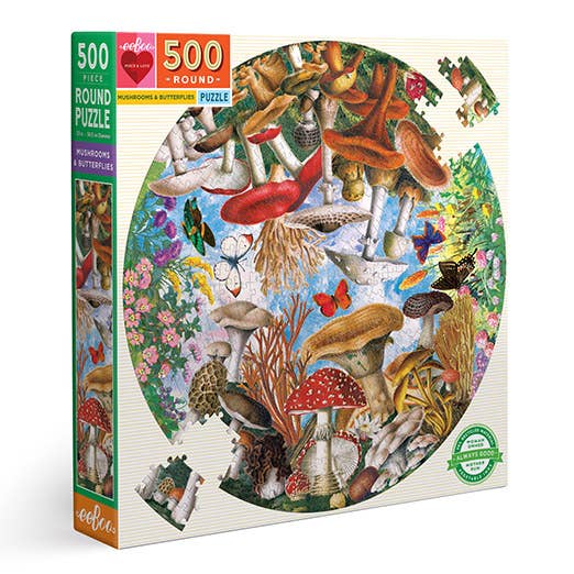 Mushrooms and Butterflies 500pc Round Puzzle