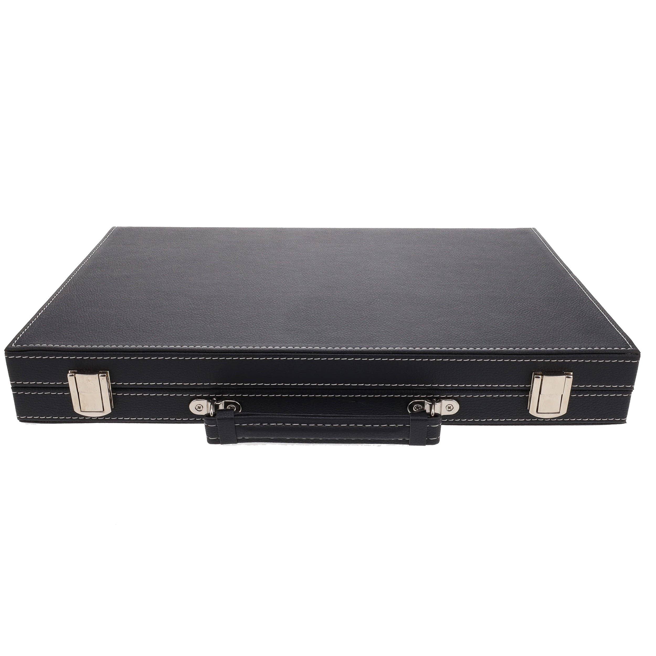 Elegant Black Leatherette Backgammon, 14.75 x 9.75 in.