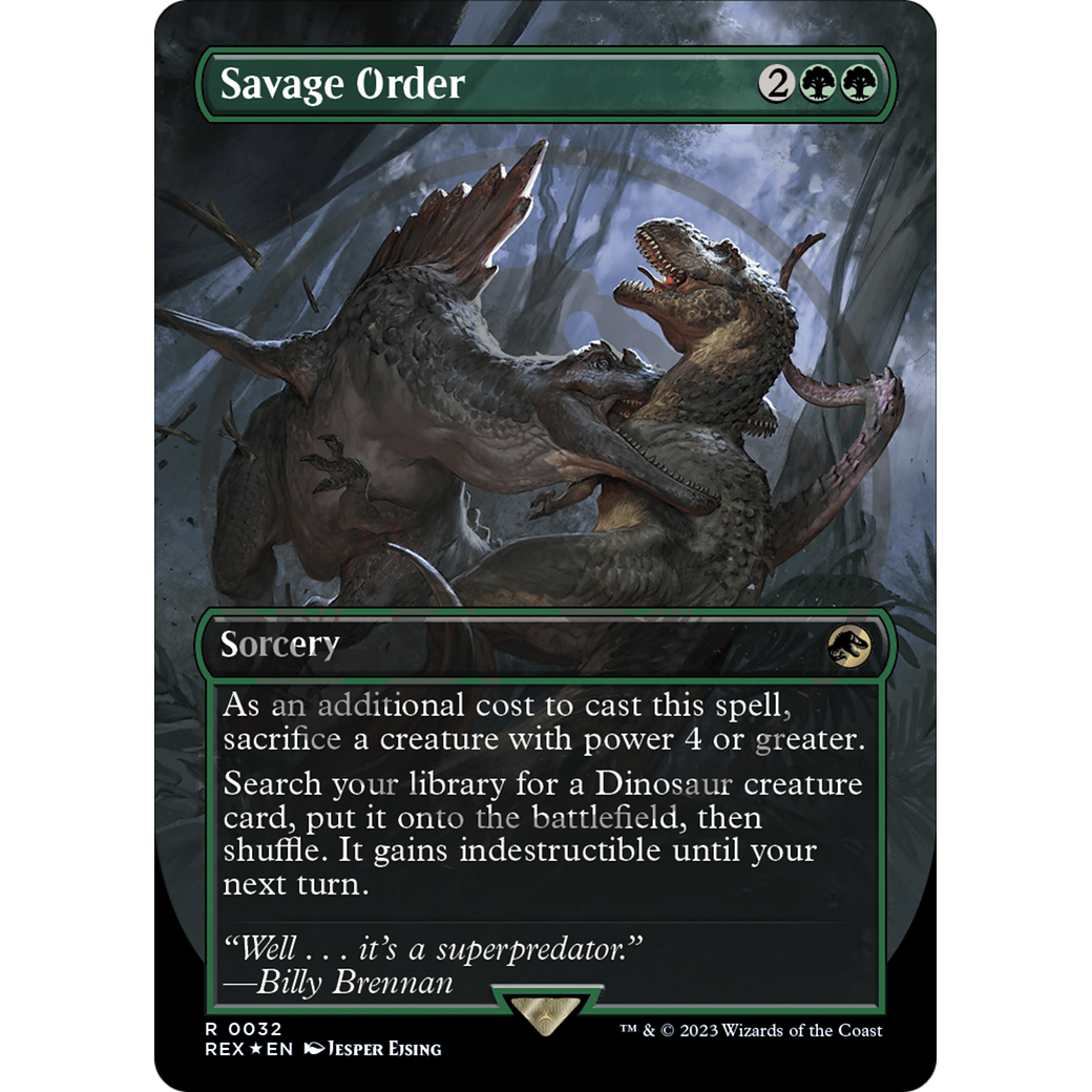 Savage Order (Borderless) (Emblem) (REX-032) - Jurassic World Collection (Borderless) Foil